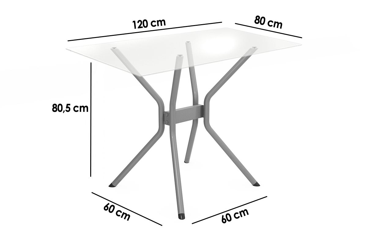 Sala Jantar Mesa Loire c/ Tampo de Vidro 120x80cm e 4 Cadeiras Florença - Kappesberg