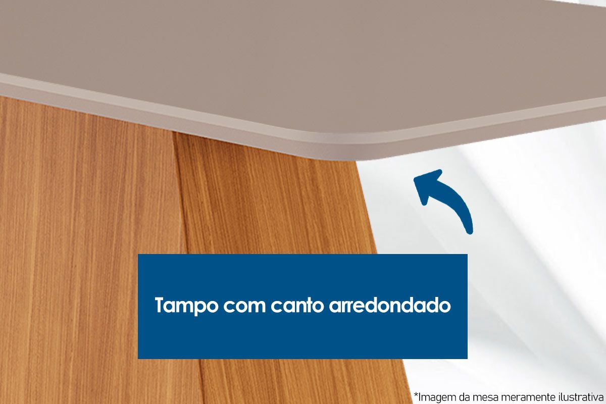 Sala Jantar Mesa Imperatriz Tampo MDF/Vidro Canto Curvo 180cm + 6Cadeiras Amsterdã - Rufato