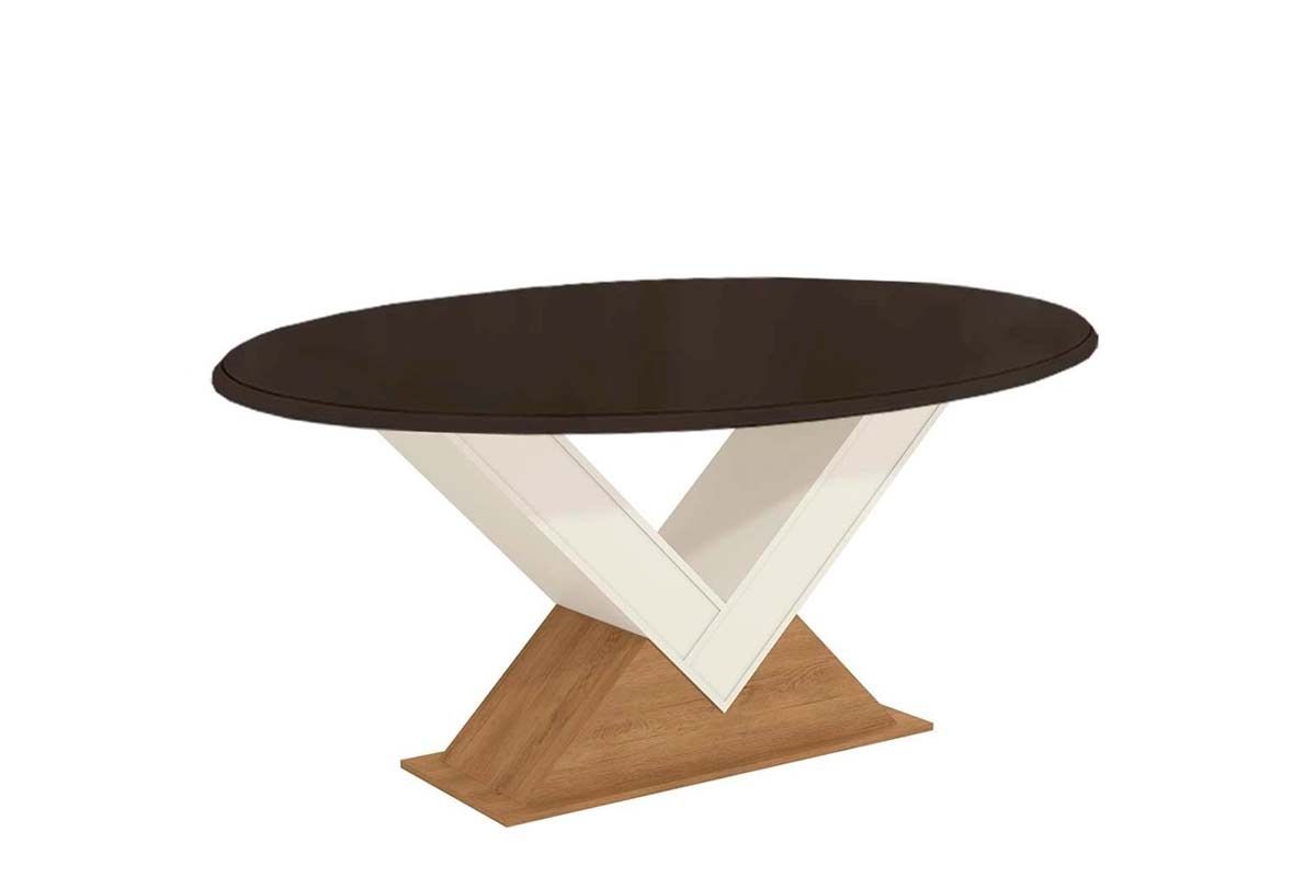 Mesa Jantar Amora c/ Tampo Madeirado c/ Vidro 105x180cm Kappesberg