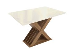 Mesa Jantar Graviola c/ Tampo Madeirado c/ Vidro 80x120cm Kappesberg