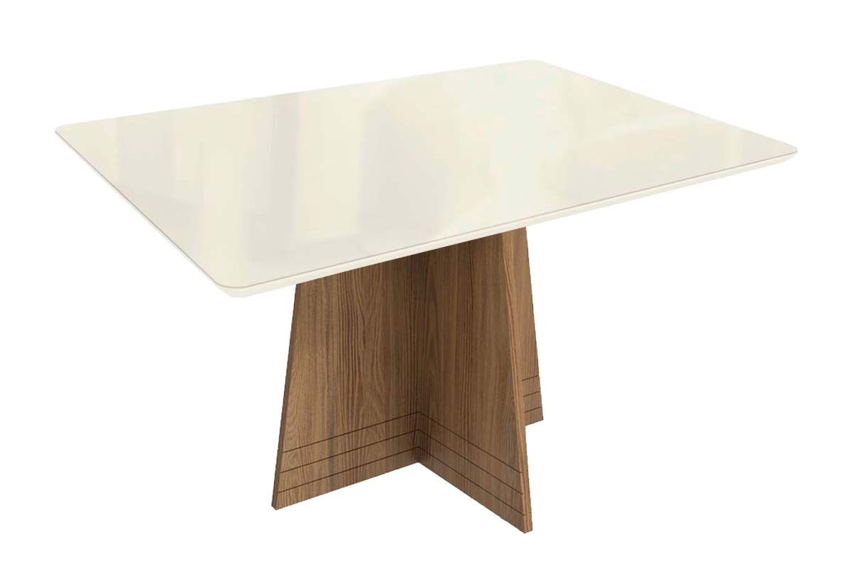 Mesa Jantar Lótus c/ Tampo Madeirado c/ Vidro 80x120cm Kappesberg