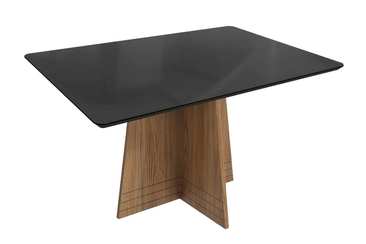 Mesa Jantar Lótus c/ Tampo Madeirado c/ Vidro 80x120cm Kappesberg