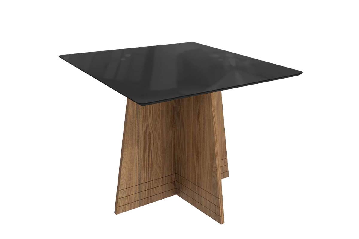 Mesa Jantar Lótus c/ Tampo Madeirado c/ Vidro 105x105cm Kappesberg