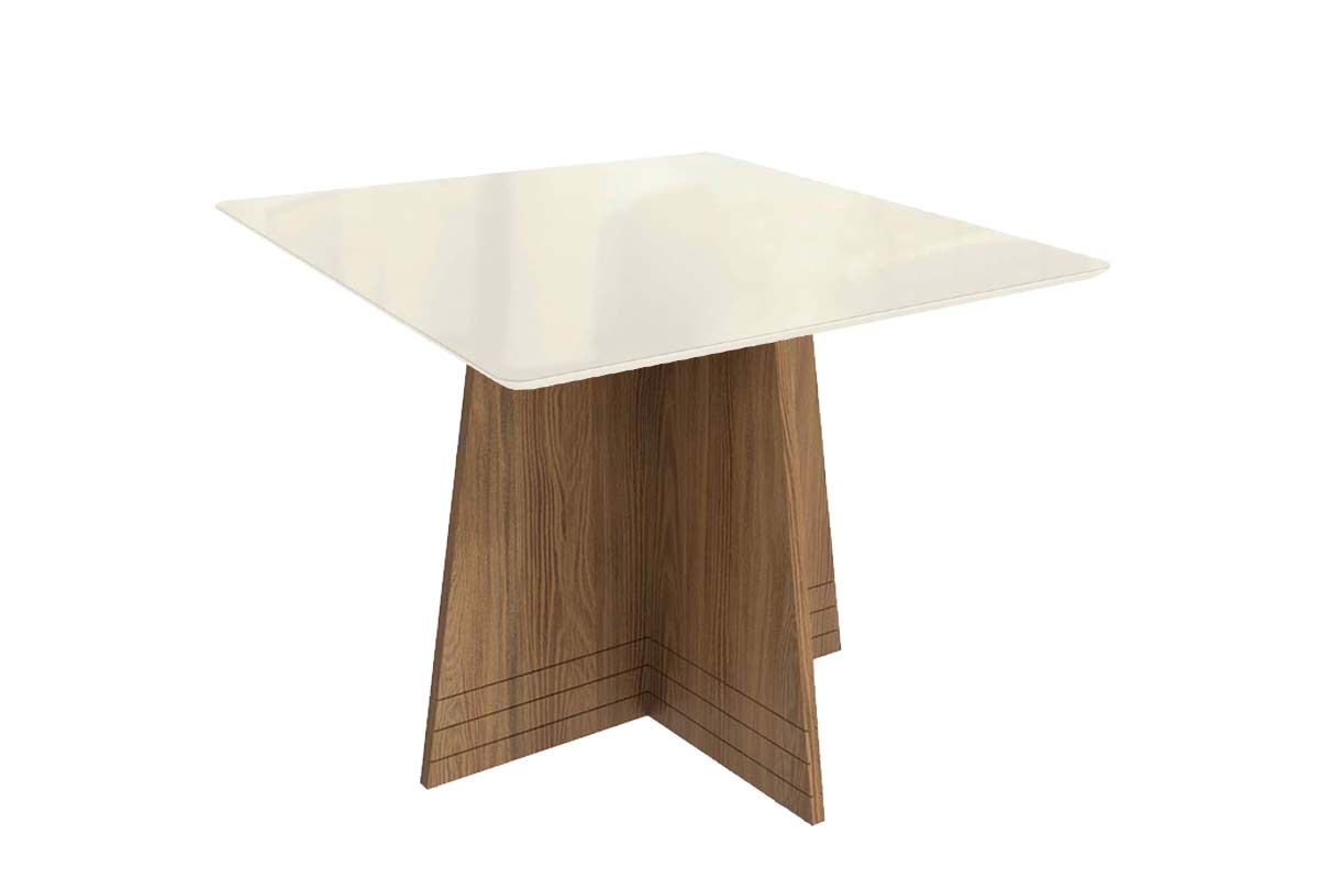 Mesa Jantar Lótus c/ Tampo Madeirado c/ Vidro 105x105cm Kappesberg