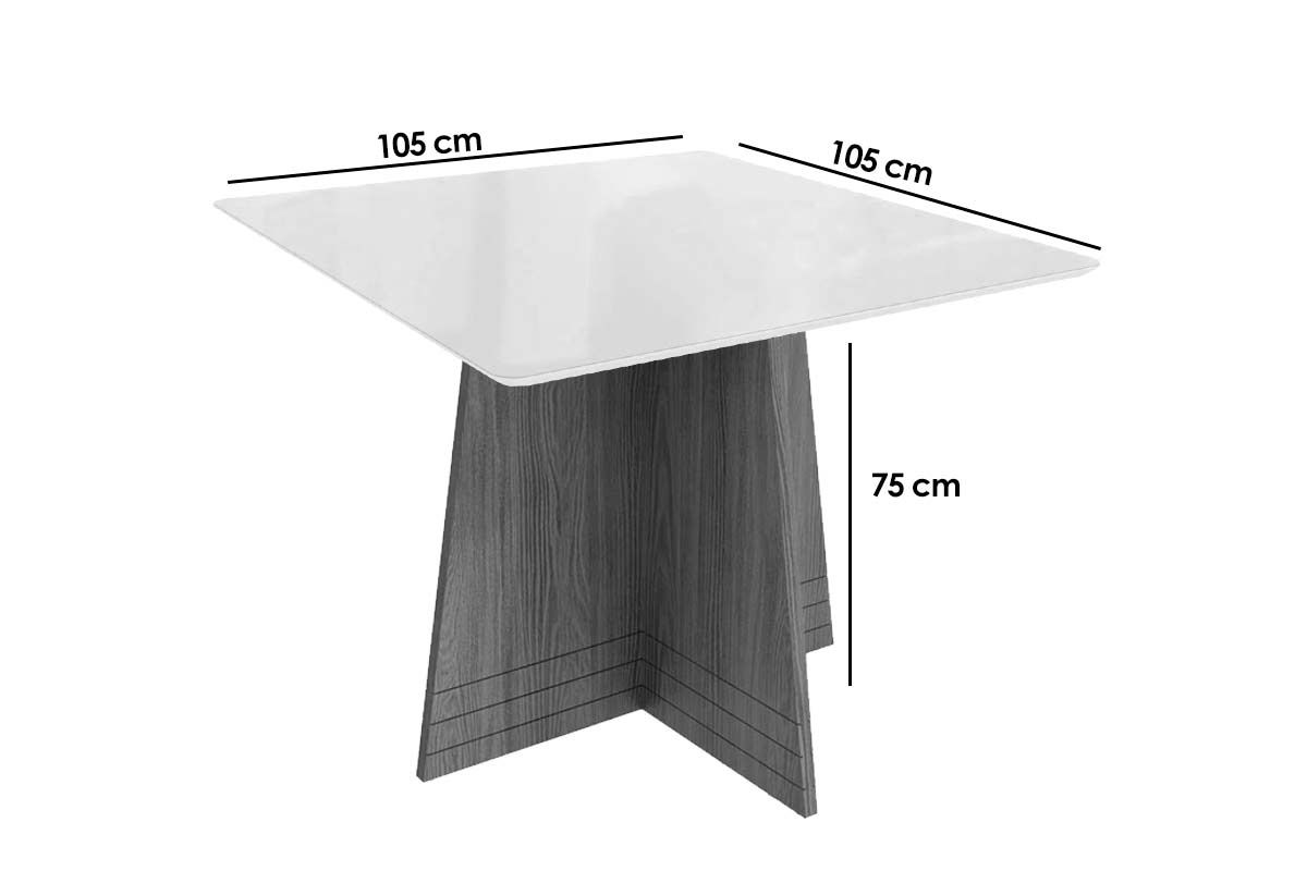 Mesa Jantar Lótus c/ Tampo Madeirado c/ Vidro 105x105cm Kappesberg