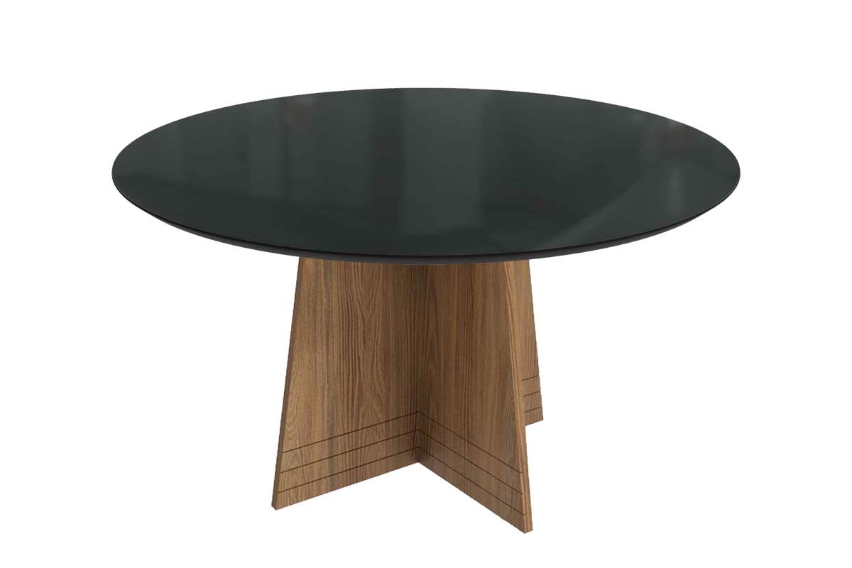 Mesa Jantar Lótus c/ Tampo Madeirado c/ Vidro 105x105cm Kappesberg