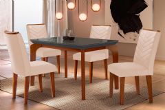 Sala Jantar Mesa Londrina Tampo Madeirado c/ Vidro Curvo 120x80 e 4 Cadeiras Londrina - Rufato