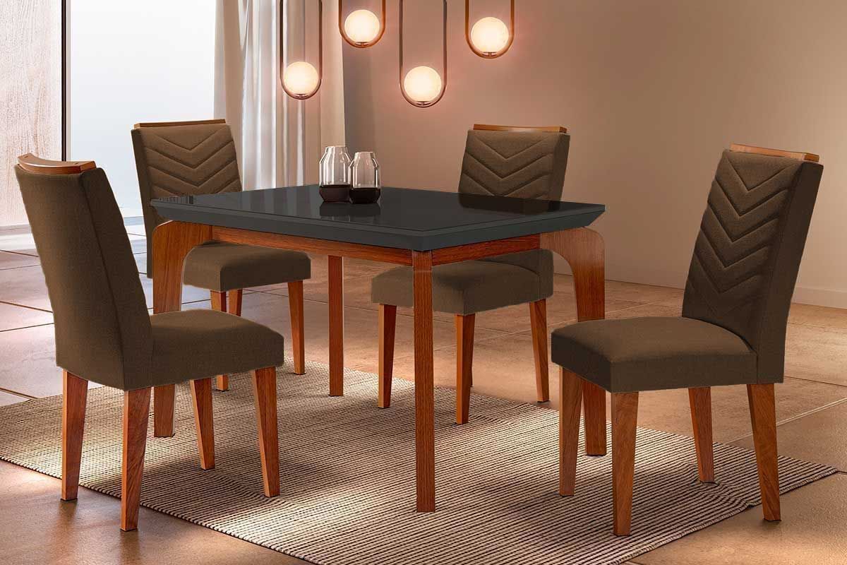 Sala Jantar Mesa Londrina Tampo Madeirado c/ Vidro Curvo 120x80 e 4 Cadeiras Londrina - Rufato