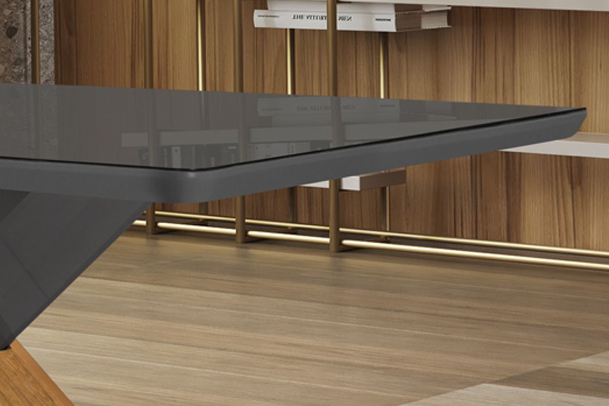 Sala de Jantar Completa Imperatriz Tampo Madeirado c/ Vidro Curvo 180x90 e 6 Cadeiras Imperatriz - Rufato