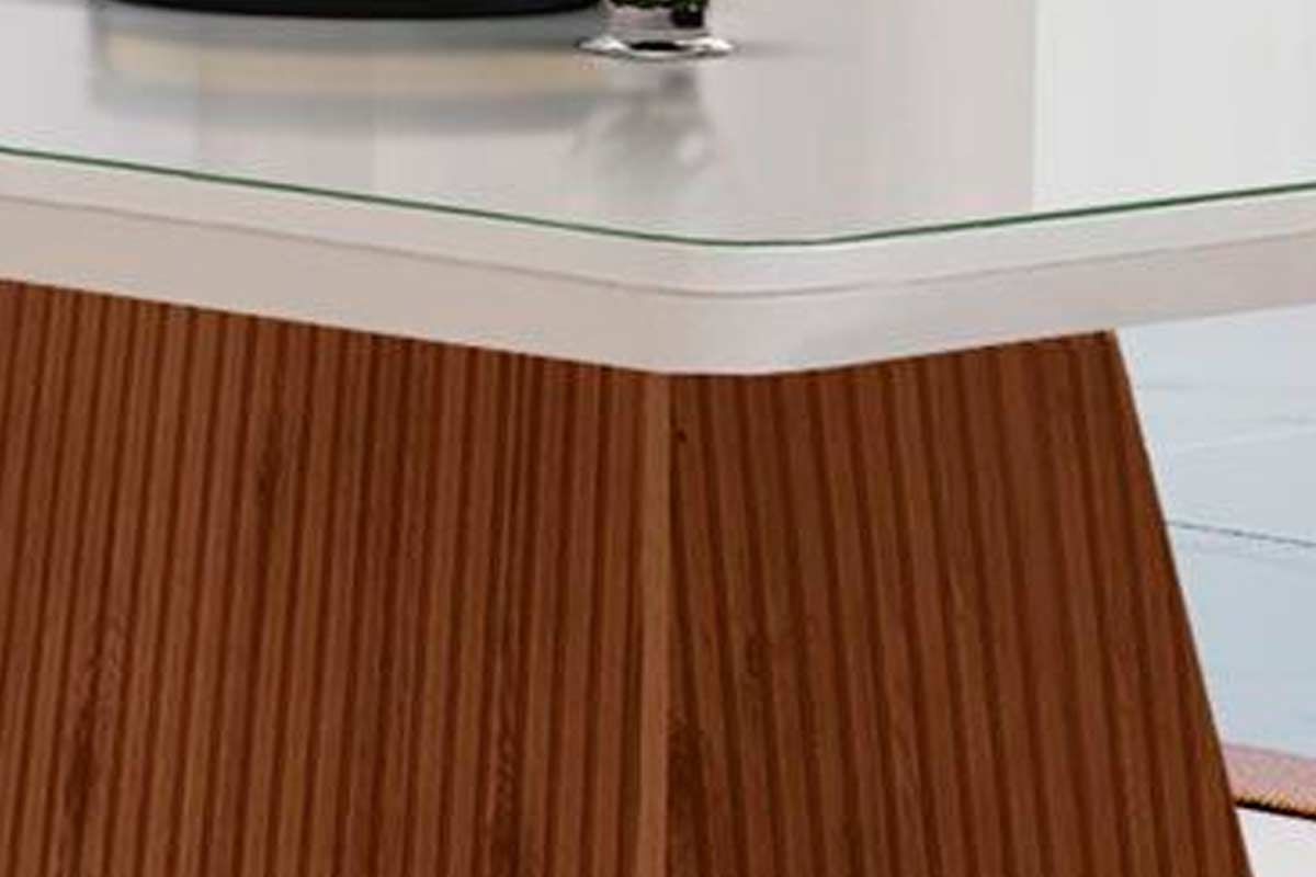 Sala de Jantar Completa Luna Tampo Madeirado c/ Vidro Canto Curvo 120x80 e 4 Cadeiras Amsterdã - Rufato