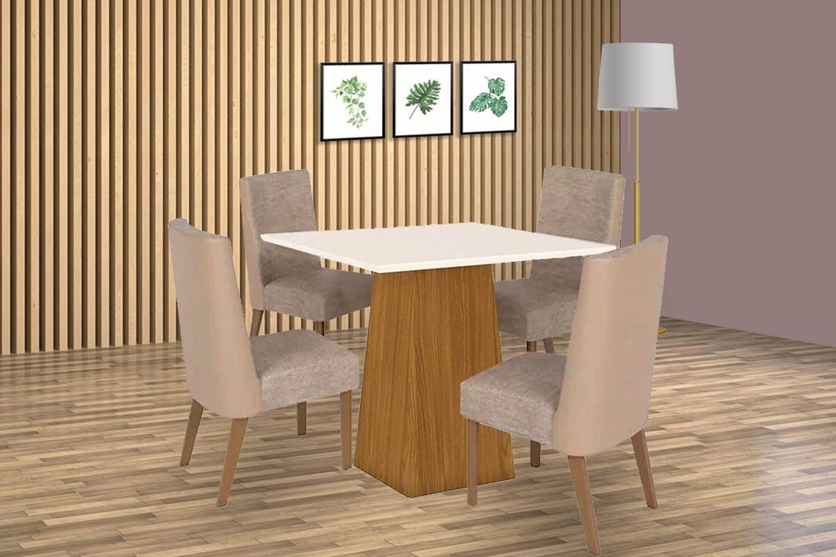 Sala de Jantar Completa Dora Tampo Madeirado 90x90cm e 4 Cadeiras Anne - Henn