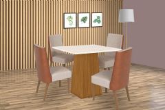 Sala de Jantar Completa Dora Tampo Madeirado 90x90cm e 4 Cadeiras Anne - Henn
