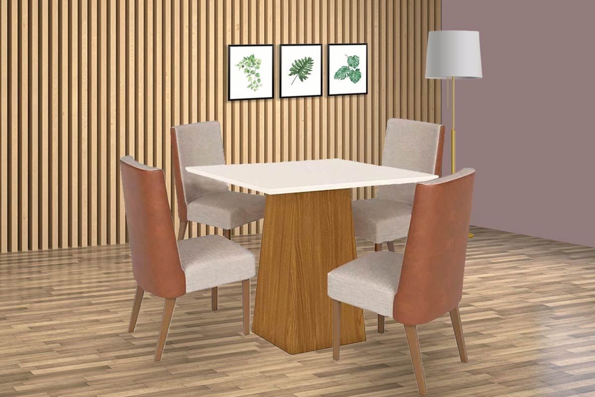 Sala de Jantar Completa Dora Tampo Madeirado 90x90cm e 4 Cadeiras Anne - Henn