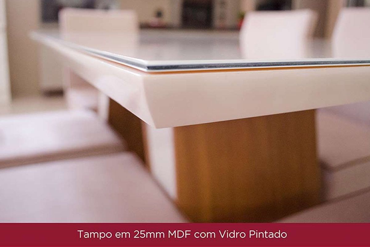 Sala de Jantar Completa Luiza SC15 Tampo Madeirado c/ Vidro Canto Curvo 160x90cm e 4 Cadeiras Anne - Henn