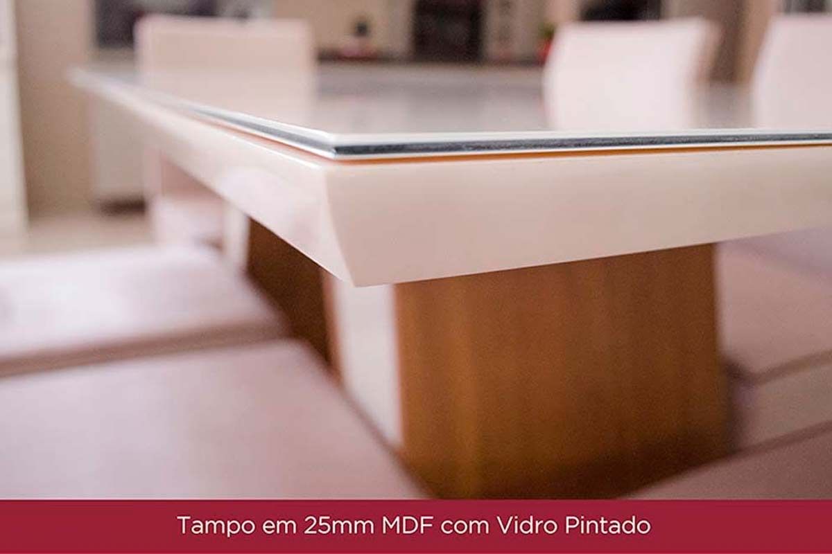 Sala de Jantar Completa Épic SC24 Tampo Madeirado c/ Vidro Canto Curvo 160x90cm e 6 Cadeiras Anne - Henn
