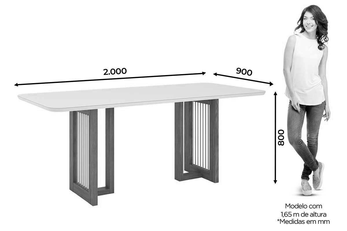 Sala de Jantar Completa Yara SC77 Tampo Madeirado c/ Vidro Canto Curvo 200x90cm e 8 Cadeiras Anne - Henn