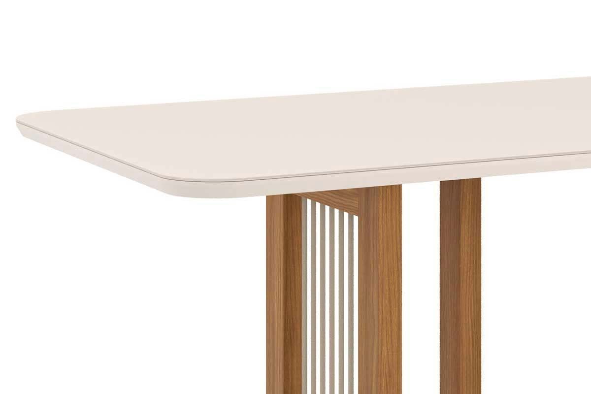 Sala de Jantar Completa Yara SC77 Tampo Madeirado c/ Vidro Canto Curvo 200x90cm e 8 Cadeiras Anne - Henn