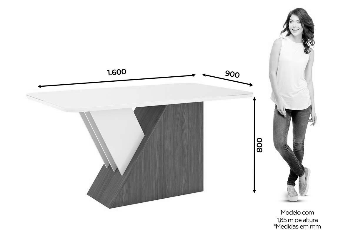 Sala de Jantar Completa Épic SC24 Tampo Madeirado c/ Vidro Canto Curvo 160x90cm e 6 Cadeiras Milla - Henn