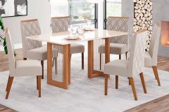 Sala de Jantar Completa Yara SC79 Tampo Madeirado c/ Vidro Canto Curvo 160x90cm e 6 Cadeiras Vita - Henn