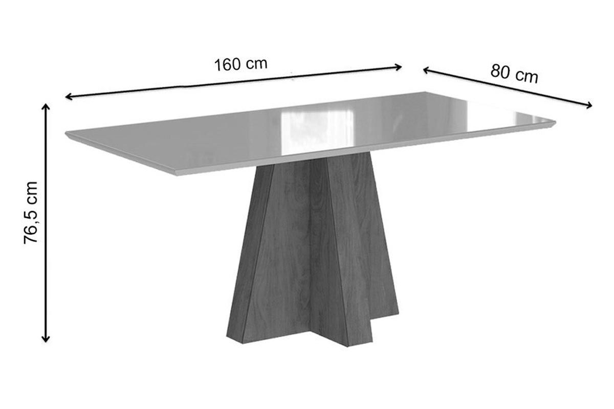 Sala Jantar Mesa Patricia c/ Tampo Madeirado c/ Vidro Canto Reto 160x80m e 6 Cadeiras Maia - Cimol