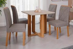 Sala Jantar Mesa Flora c/ Tampo Madeirado c/ Vidro 95x95cm e 4 Cadeiras Fernanda - Cimol
