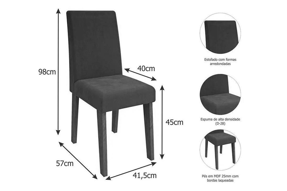 Sala Jantar Mesa Flora c/ Tampo Madeirado c/ Vidro 95x95cm e 4 Cadeiras Milena - Cimol