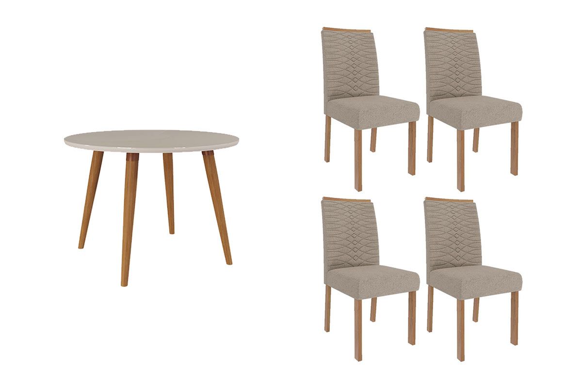 Sala Jantar Mesa Dani Madeira Maciça c/ Tampo Madeirado c/ Vidro 109cm e 4 Cadeiras Clarice - Cimol