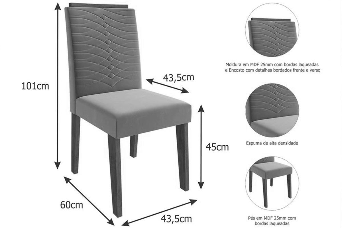 Sala Jantar Mesa Dani Madeira Maciça c/ Tampo Madeirado c/ Vidro 109cm e 4 Cadeiras Clarice - Cimol