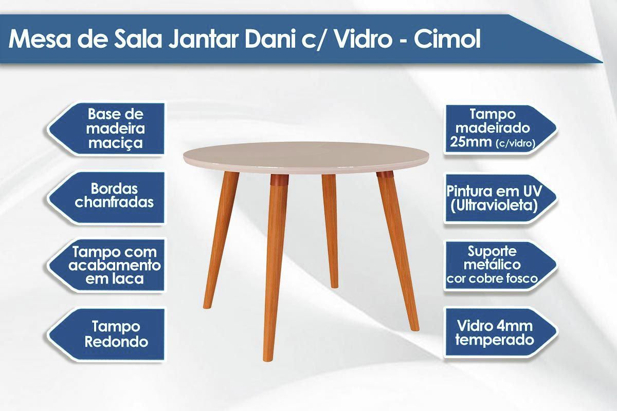 Sala Jantar Mesa Dani Madeira Maciça c/ Tampo Madeirado c/ Vidro 109cm e 4 Cadeiras Clarice - Cimol