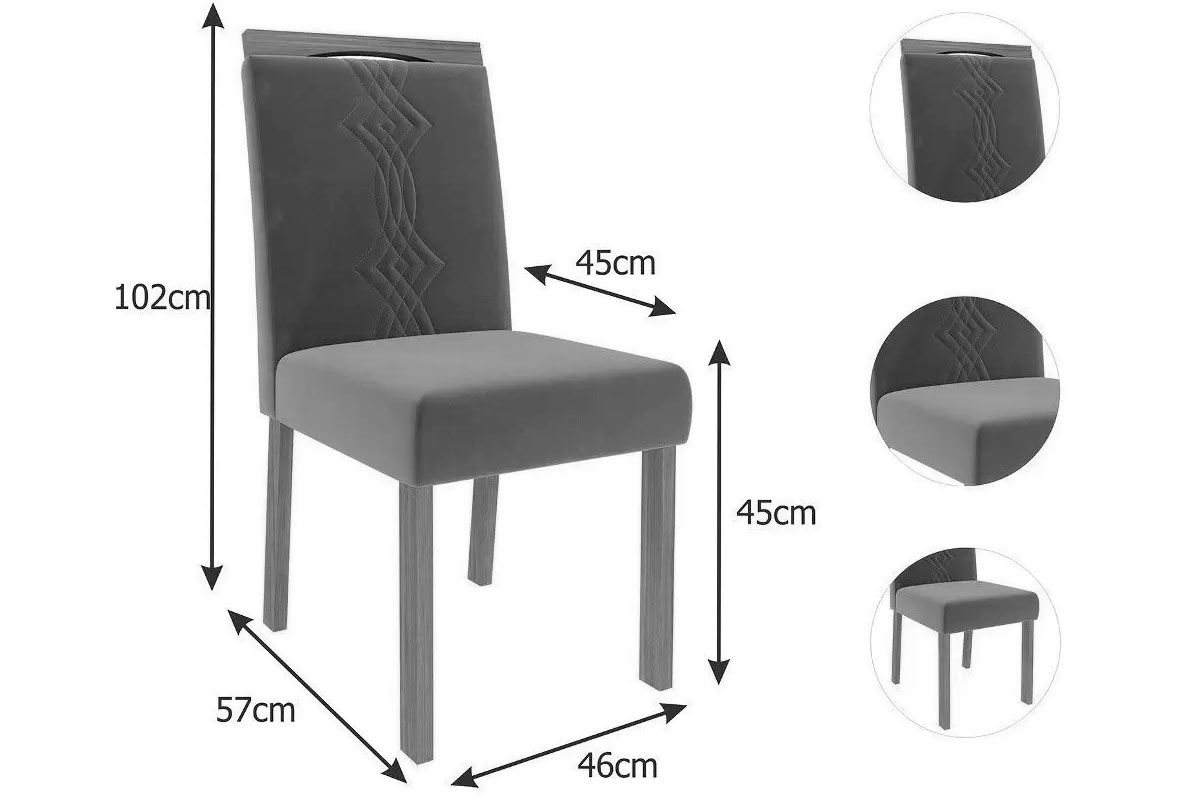Sala Jantar Mesa Helena c/ Tampo Madeirado c/ Vidro 210x100 cm e 6 Cadeiras Laura - Cimol