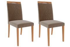 Sala Jantar Mesa Helena c/ Tampo Madeirado c/ Vidro 210x100 cm e 6 Cadeiras Laura - Cimol