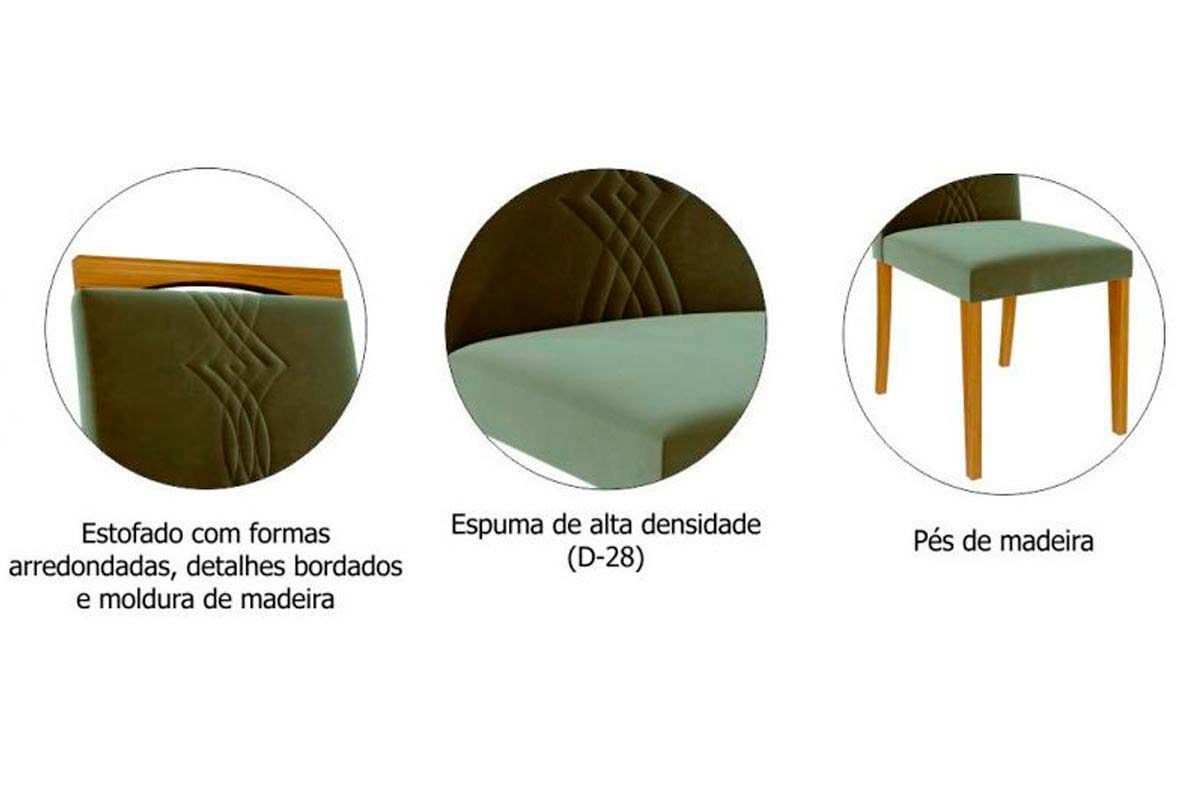 Sala Jantar Mesa Helena c/ Tampo Madeirado c/ Vidro 210x100 cm e 6 Cadeiras Laura - Cimol