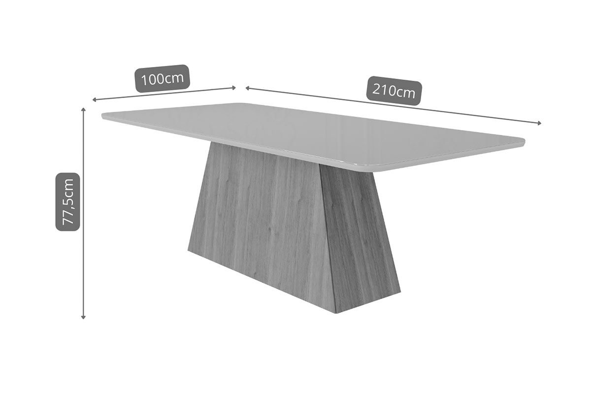 Sala Jantar Mesa Helena c/ Tampo Madeirado c/ Vidro 210x100 cm e 6 Cadeiras Laura - Cimol