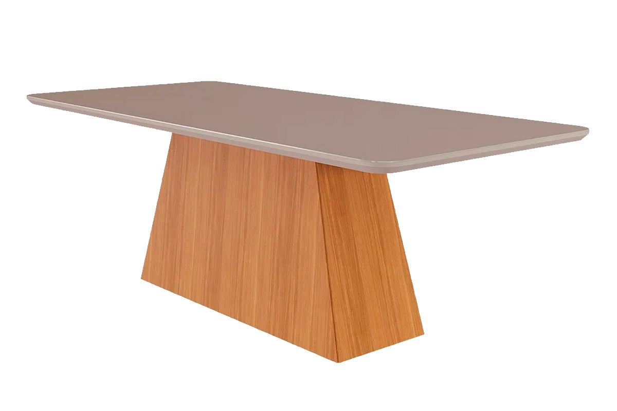 Sala Jantar Mesa Helena c/ Tampo Madeirado c/ Vidro 210x100 cm e 8 Cadeiras Clarice - Cimol