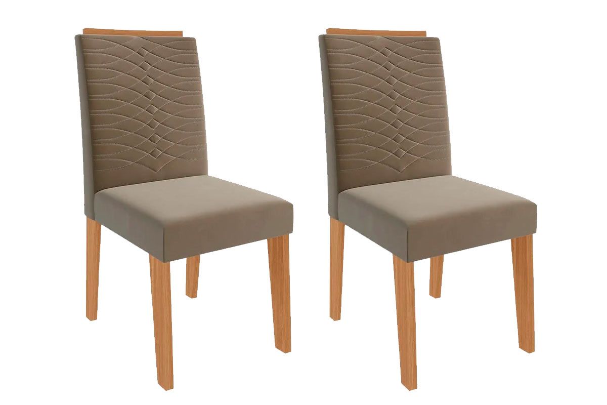 Sala Jantar Mesa Ágata c/ Tampo Madeirado c/ Vidro 130x80cm e 4 Cadeiras Clarice - Cimol