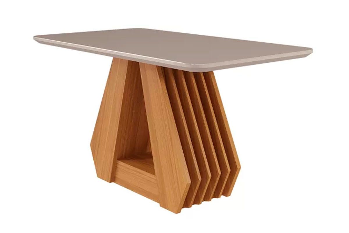 Sala Jantar Mesa Ágata c/ Tampo Madeirado c/ Vidro 130x80cm e 4 Cadeiras Clarice - Cimol