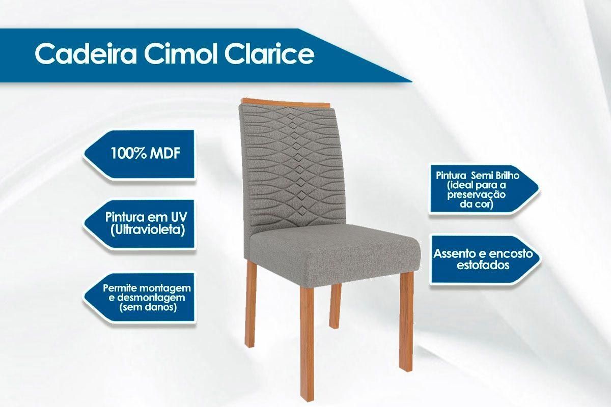 Sala Jantar Mesa Ester c/ Tampo Madeirado c/ Vidro 180x90cm e 6 Cadeiras Clarice - Cimol