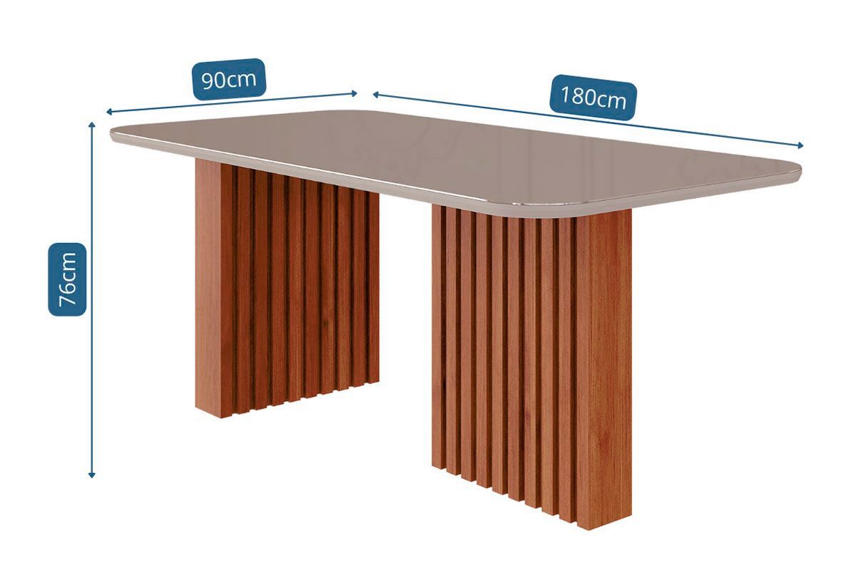 Sala Jantar Mesa Ester c/ Tampo Madeirado c/ Vidro 180x90cm e 6 Cadeiras Paola - Cimol