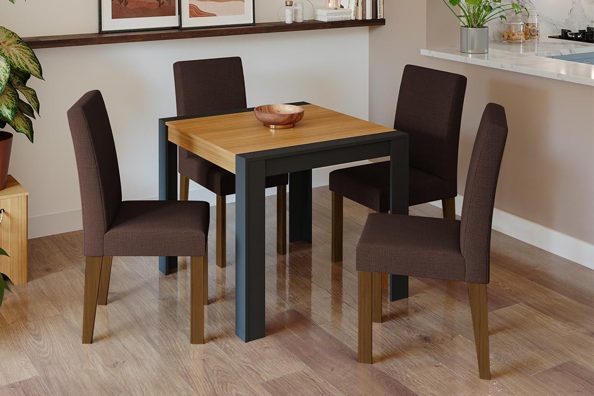 Sala Jantar Mesa Grace Tampo Madeirado 90x90cm e 4 Cadeiras Milena - Cimol