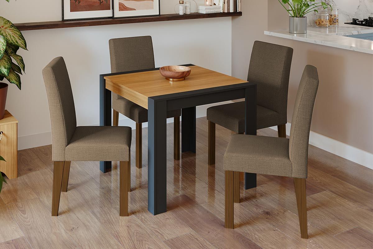 Sala Jantar Mesa Grace Tampo Madeirado 90x90cm e 4 Cadeiras Milena - Cimol