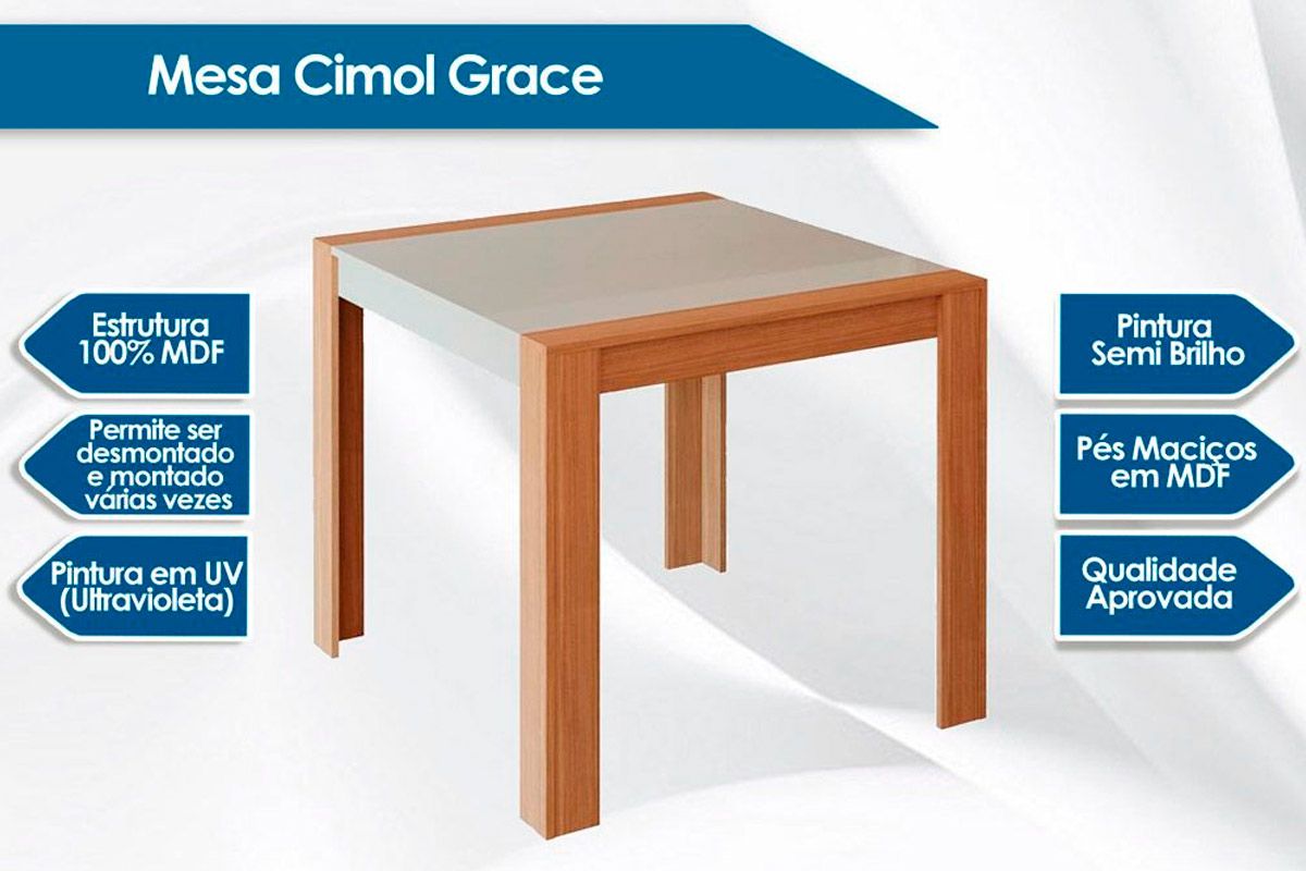 Sala Jantar Mesa Grace Tampo Madeirado 90x90cm e 4 Cadeiras Nicole - Cimol