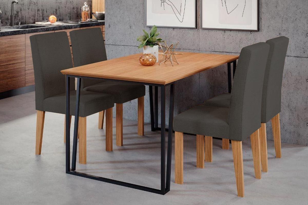 Sala Jantar Mesa Lisa Tampo Madeirado 130x80cm e 4 Cadeiras Maia - Cimol
