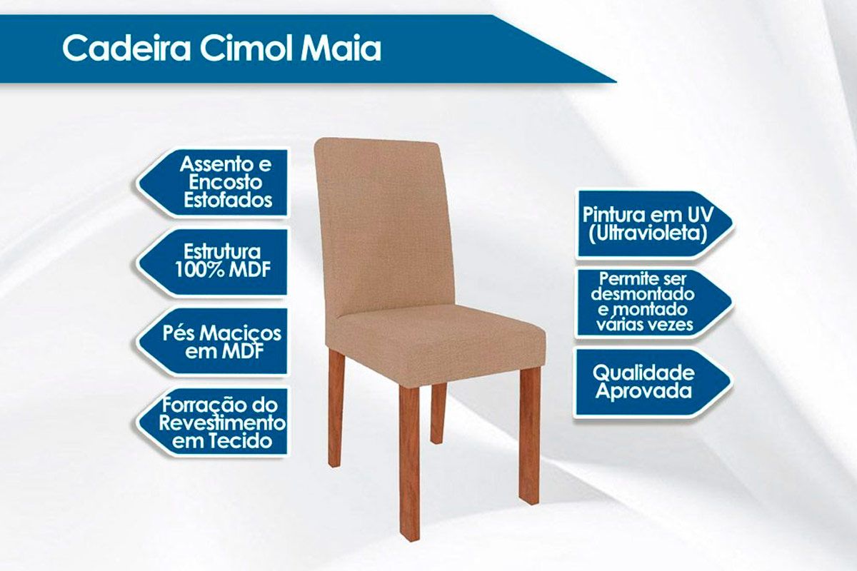 Sala Jantar Mesa Lisa Tampo Madeirado 130x80cm e 4 Cadeiras Maia - Cimol