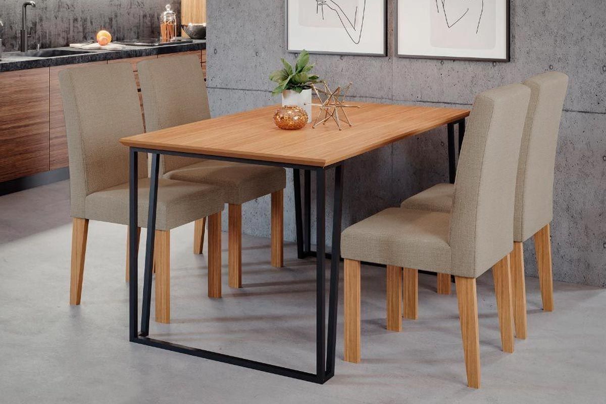 Sala Jantar Mesa Lisa Tampo Madeirado 130x80cm e 4 Cadeiras Milena - Cimol
