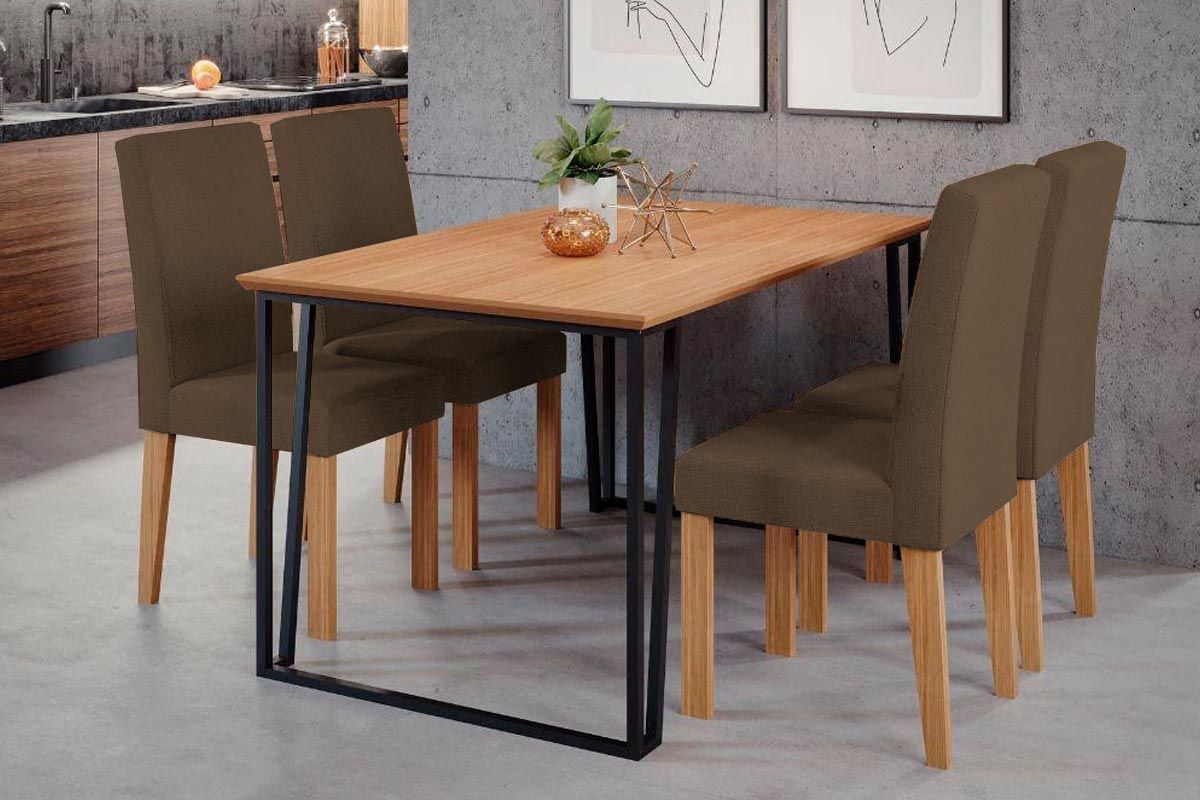 Sala Jantar Mesa Lisa Tampo Madeirado 130x80cm e 4 Cadeiras Milena - Cimol
