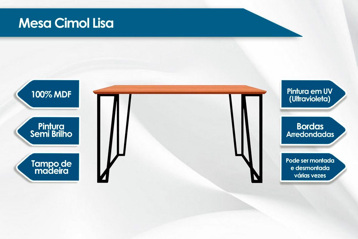 Sala Jantar Mesa Lisa Tampo Madeirado 130x80cm e 4 Cadeiras Milena - Cimol