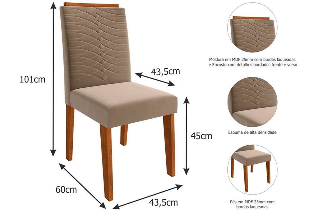 Sala Jantar Mesa Carol Tampo Madeirado c/ Vidro 130x80cm e 4 Cadeiras Clarice - Cimol
