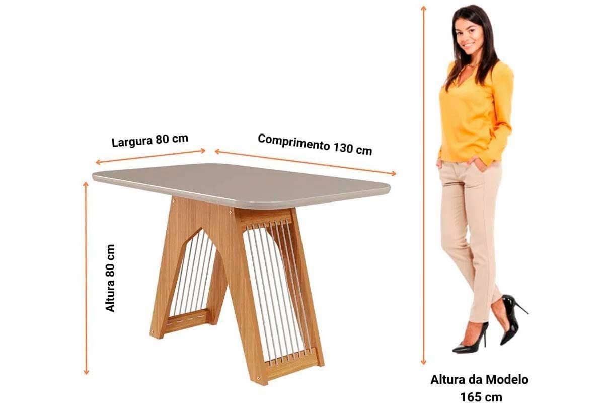 Sala Jantar Mesa Carol Tampo Madeirado c/ Vidro 130x80cm e 4 Cadeiras Fernanda - Cimol
