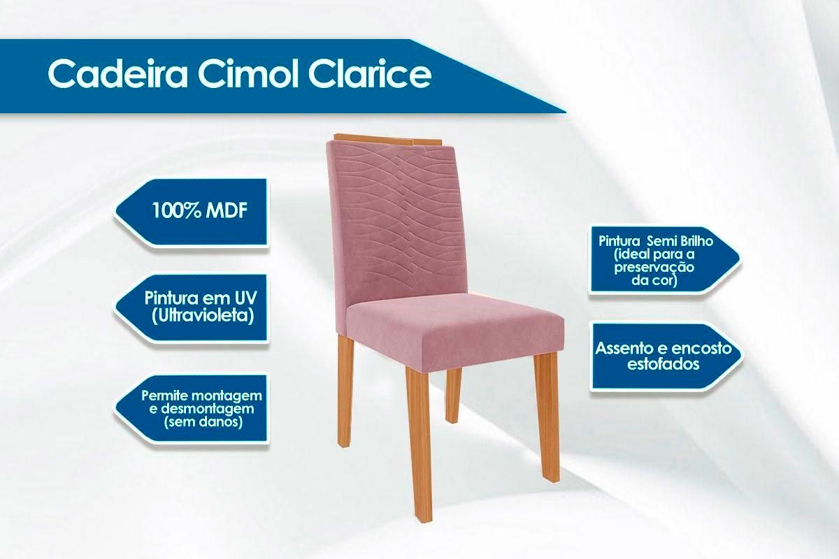 Sala Jantar Mesa Carol Tampo Madeirado c/ Vidro 180x90cm e 6 Cadeiras Clarice - Cimol