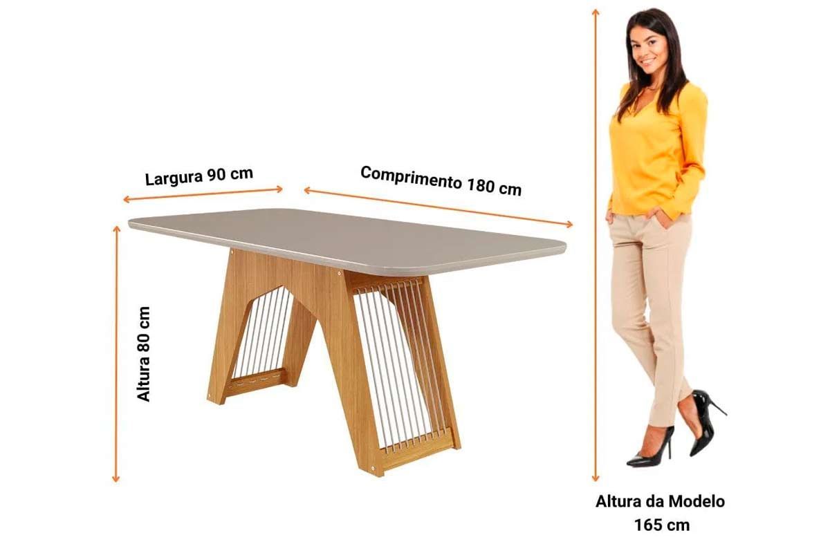 Sala Jantar Mesa Carol Tampo Madeirado c/ Vidro 180x90cm e 6 Cadeiras Fernanda - Cimol